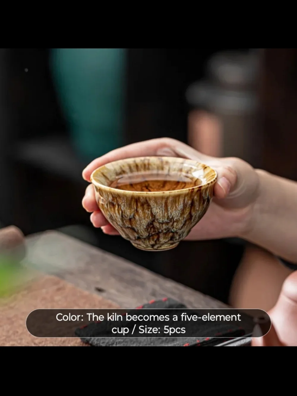 Five-Element Glazed Ceramic Teacup Set - Multicolor
